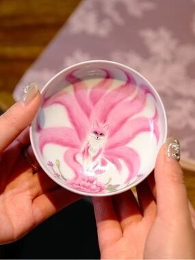 Handcrafted Red Nine-Tailed Fox Porcelain Cup